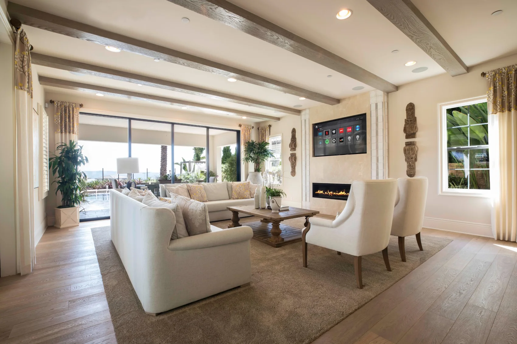 Residential living room with integrated smart entertainment display